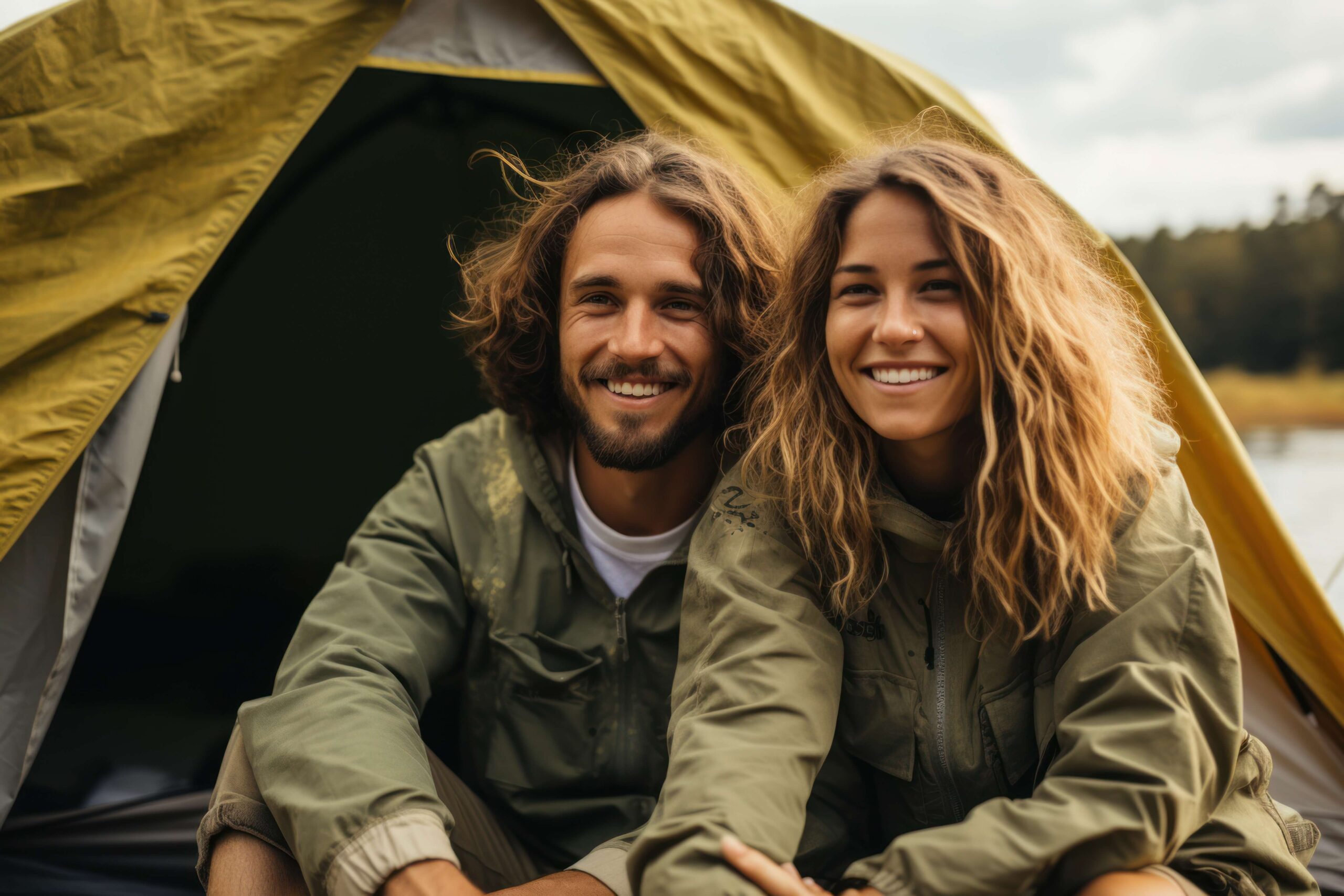 couple-sitting-front-their-tent-camp